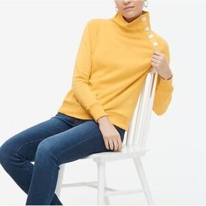 J.Crew Sunflower Yellow Fleece Button‎ Mock Neck Pullover Sweatshirt - Size S